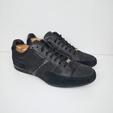 Hugo Boss UK 8 Spacit Trainers Men's Black Leather & Mesh Low Top Sneaker Shoes