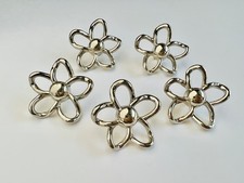 5 Large Vintage Flower Shank Buttons Metallic Silver Openwork 36mm