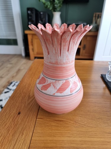 Vintage sgraffito pottery vase - pottery,