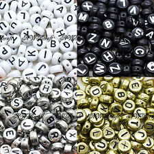 100 7x4mm Acrylic Single Letter Coin Beads A-Z Disc Alphabet Beads 