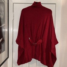 Karen Millen Jumper. Size 2 Red High Neck, poncho style wool blend with belt 