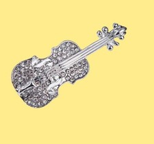 Violin Music Lovers  Sparkling Rhinestone Metal Pin Brooch   Silver Coloured