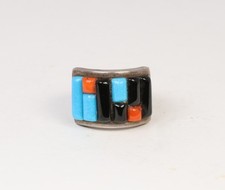 Navajo Ring with Raised Inlay Sterling Silver Size 9