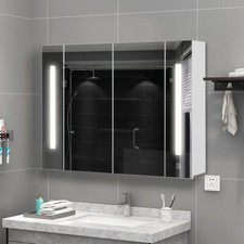 Bathroom Mirror Cabinet With LED Touch Switch Staorage Wall Mounted 2 Door