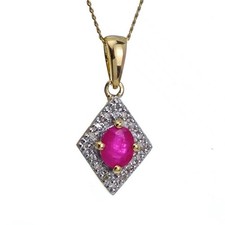 9ct Ruby Diamond Necklace Yellow Gold 0.43ct Red Oval Natural Gemstone Gift