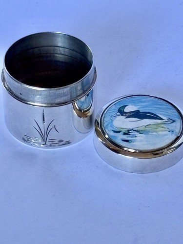 Sterling silver enamel duck - silver,