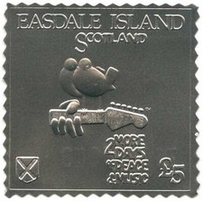 Easdale Island Scotland £5 Peace & Music, Birds, MNH Silver Stamp #M419