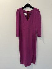 Emilio Pucci Stretch Wool Magenta Dress Midi Gold V Neck 6 