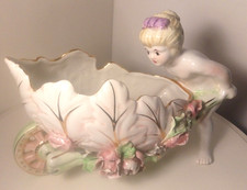 Vintage-Italian Ceramic Planter ornament-'Wheelbarrow Girl' Kitsch-Decorative GC