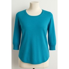 Peter Hahn Turquoise 55% Silk 45% Cashmere Jumper 3/4 Sleeve Size 10 UK