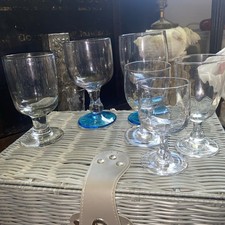 6 X Antique Late Victorian Glass Tavern Rummer Drinking Glasses (some blue) 