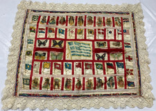 Antique WWI Era Silk Cigarette Quilt Flags Butterflies & Native American Chiefs