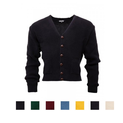 Waffle knit cardigan - cardigan, button