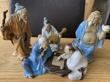 4 X Vintage Chinese Mudman Madmen Colour Glazed Porcelain Figurines