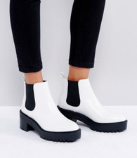 Pull & Bear Chelsea Boots Pu Ankle Boots White pull tab Chunky black Platform