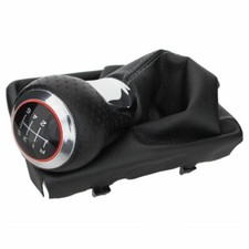 For Skoda Octavia II 1Z 2004-2011 Leather Shift Knob 6-Speed Black Chrome Red