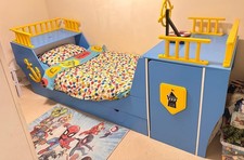 kids single bed blue pirate ship worth £600! 94cm wide / 266cm long / 92cm high