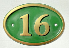 Timpsons Door Number 16 Green and Gilt Cast Metal Oval 14x9.5cm Unused