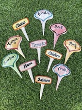 Vintage 1950’s Toni Raymond Pottery Hand-Painted Sandwich Markers, Set of 10