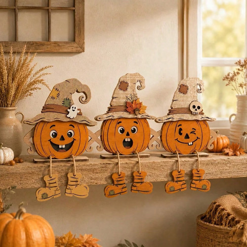 3pcs halloween wooden - halloween, pumpkin