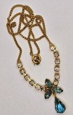 VINTAGE NECKLACE ART DECO BLUE PASTE RHINESTONE COCKTAIL COSTUME JEWELLERY 