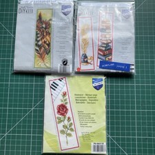 cross stitch kits x3 bookmarks Vervaco owl quill rose/piano Thread Aida 1 used.
