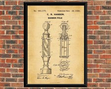BARBER'S POLE 1900 Patent Drawing. A4 Poster Art Print / Vintage / Black & White