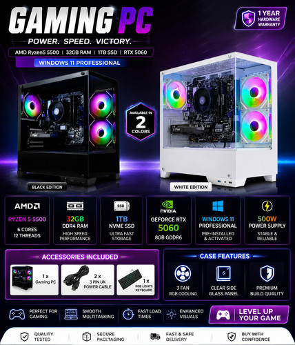 Gaming amd ryzen5 5500 1tb - pc,