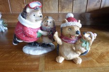 Christmas Hedgehogs 2 figures Christmas festive decorations resin 15 cm