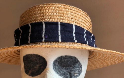 Straw boater hat with black - straw,