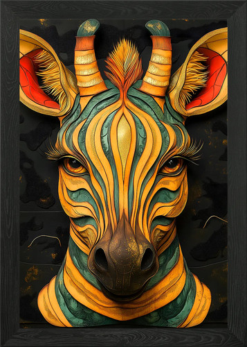 Zebra head sculpture framed - zebra,