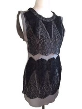 MEADHAM KIRCHHOFF Silk Lace Metallic Black Textured Dress UK 6 34 2 £1,550