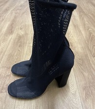 TOPSHOP Serena Womens Black Mesh Sock Bootie Heels Size UK 4 / EUR 37, RRP £42