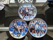 3 Banbury Mint Plates Commemorating Victories By Manchester City