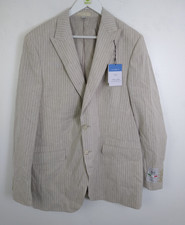 M&S Men's Italian Linen Miracle Pinstripe Suit Jacket Beige Size 42" Long NW F2