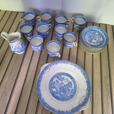 Vintage Blue Willow China Set – Antique Blue & White Porcelain Dinnerware,...