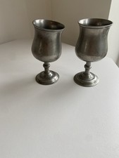 Quirky Vintage Crown & Rose Pewter Goblets Pair, Made In England