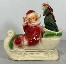 Vintage Pulp Paper Mache Santa in Sleigh Candy Holder Large 7" with Bag