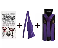 Joker Temporary  Tattoo + Self Bow Tie + BRACES Halloween PURPLE set