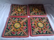 *BOHO* VINTAGE Straw Rattan Woven Trivet Pot Holder Hot Pads Colourful Set Of 4