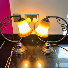 David Hunt Lamps Pair of amber cream glass shades removable, long leads bedside