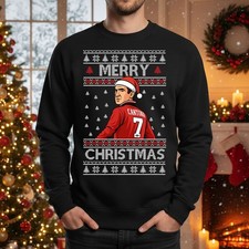 Cantona Christmas Ugly Jumper Football Legend Printed Xmas Party Gift Sweatshirt