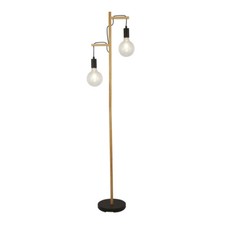 Industrial Floor Lamp 2 Light Wooden Standard Lamp PLANK Bare Bulb Modern Style