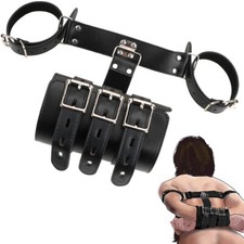 Leather Bondage Back Handcuffs Restraint Arm Wrist Cuffs Belt Adult BDSM Toy