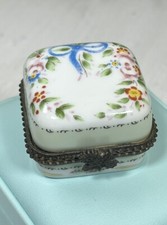 PA Porcelain Art Signed Floral Hinged Trinket / Pill Box