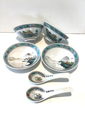 RICE / SOUP BOWLS / SPOONS / PLATES CHINESE FAMILLE ROSE MUN SHOU LONGEVITY