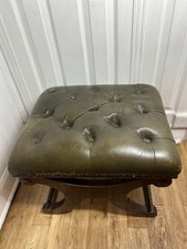 Antique Regency Chesterfield Green Leather & Mahogany Footstool Restoration Proj