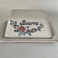 French Butter Dish Beurre Stoneware 1970s country cottage farmhouse style Retro