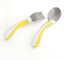 Baby Cutlery Set for 12m+ Fork & Spoon, Yellow/White. BUY ONE GET ONE FREE