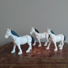 White Shire / Working Horses In Harness Toy Farm Animal Figure Plastic Model